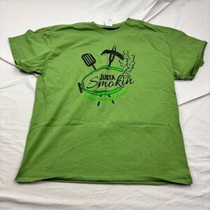 Port & Company Mens Graphic Tee T-Shirt Green Justa Smokin Barbecue BBQ 2XL
